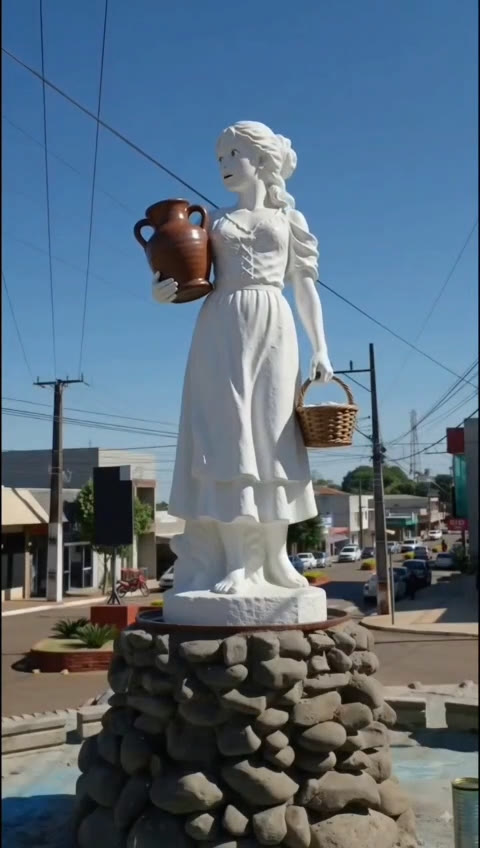 A mascote de Grandes Rios, a Camponesa, no monumento da rotatória